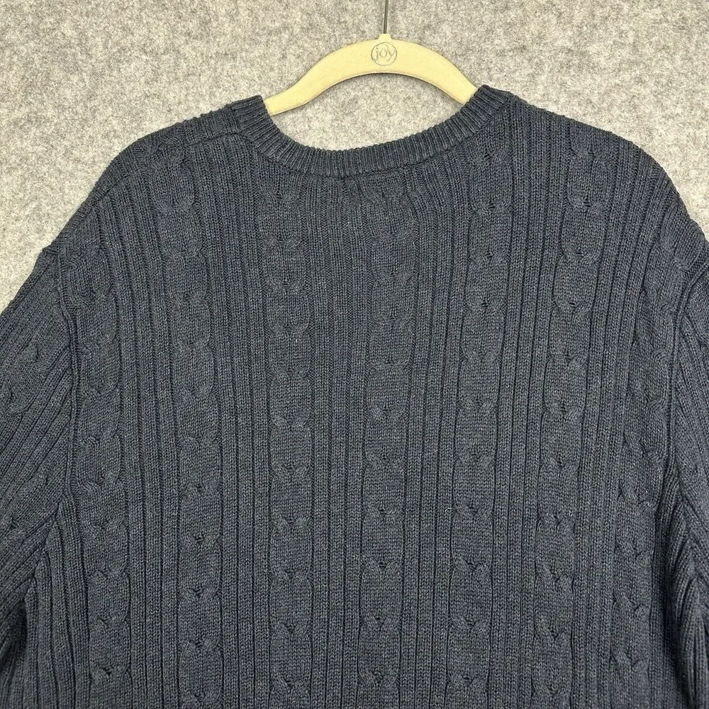 Vintage Eddie Bauer Cable Knit Sweater Mens Large Blue Cotton Crewneck Preppy